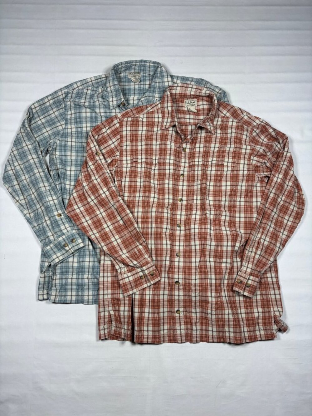 LL Bean Plaid Hiking Shirt Mens Size L Red Nylon Quick Dry Outdoor Mesh Lined